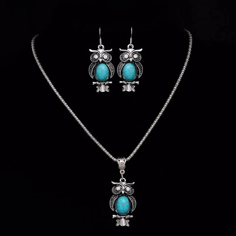 Новый дизайн ювелирные наборы в виде совы тибетская синяя Цепочка ожерелье с