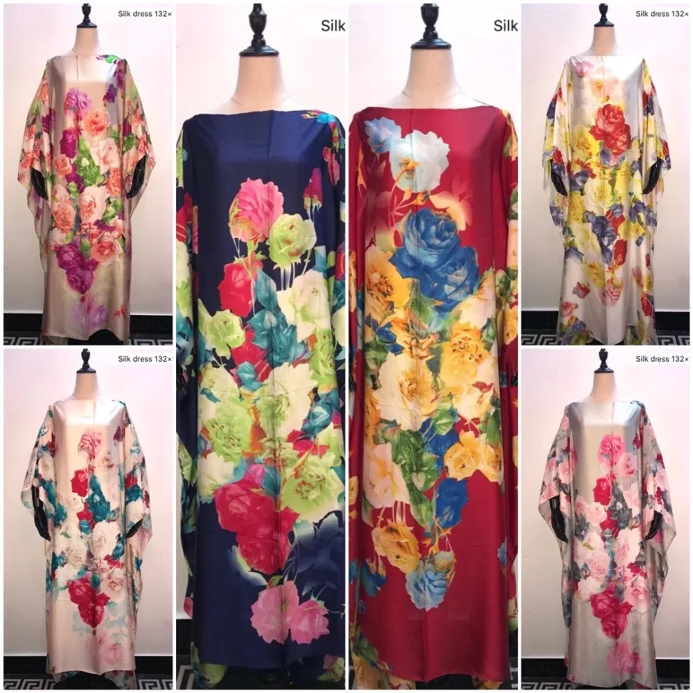 Очаровательные печатные итальянские кафтан шелковые женские платья свободного