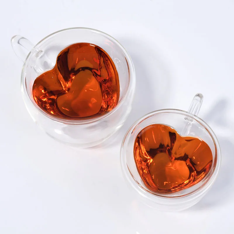 Rangnic Кофе кружка сердце Форма Стекло термостойкие двойной стенкой Лэ Чай