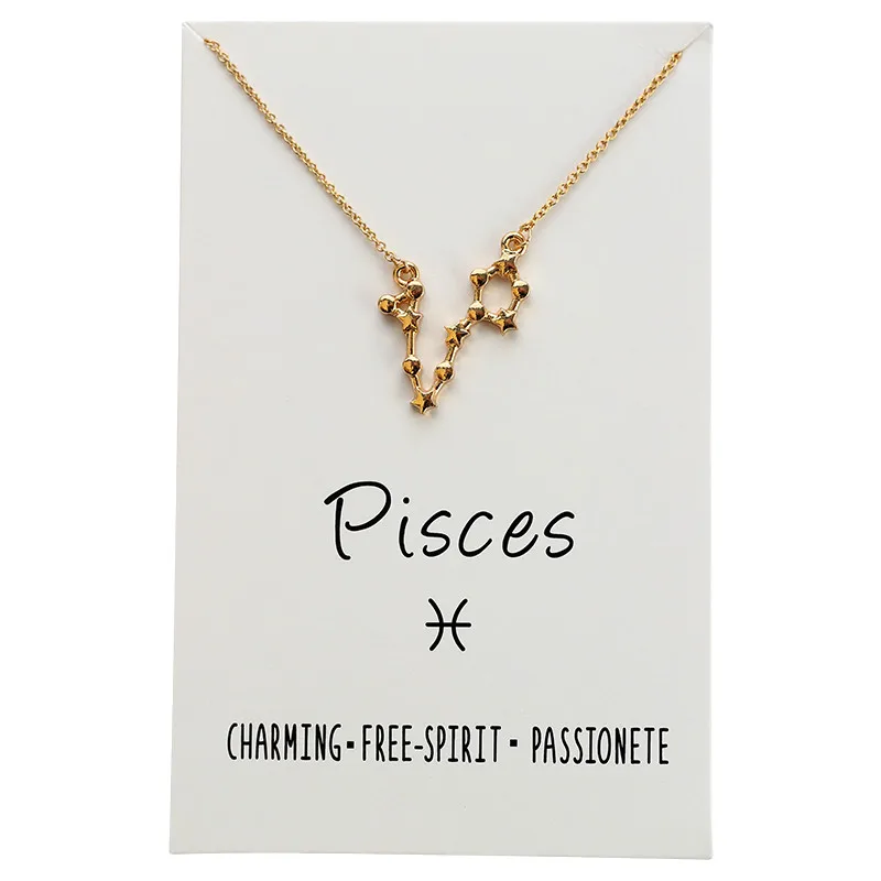 pisces Ожерелье с длинной цепочкой из золота и серебра с двенадцатью созвездиями, колье из Водолей, рыбы, Телец, Лев, дева, весы, Скорпион, Стрелец, Козерог - Окраска металла: pisces