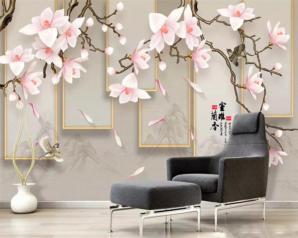 

beibehang papel de parede Customized modern silky 3D floral pen flower bird orchid Chinese TV background wallpaper papier peint