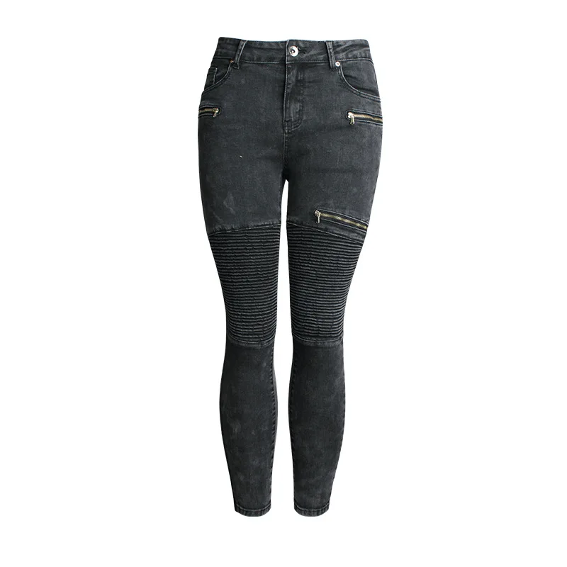 Новинка байкерские джинсы с пуш-ап женские мотоциклетные на молнии средняя