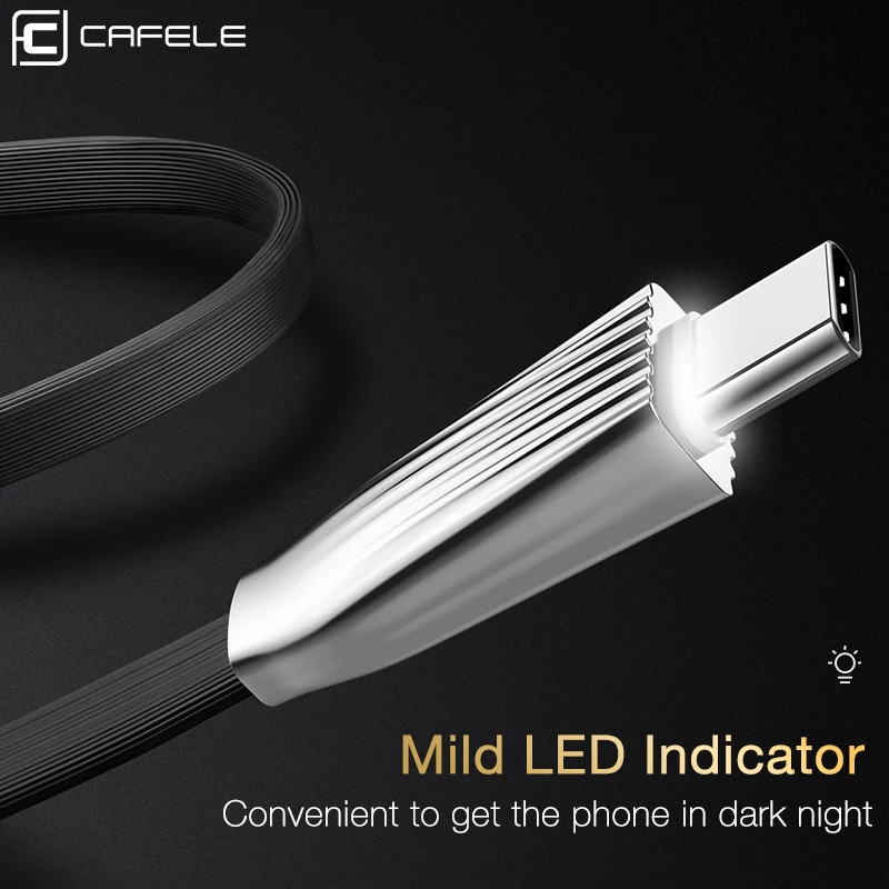 CAFELE светодиодный светильник type C USB кабель для samsung huawei Xiaomi type C порт usb кабель для зарядки прочный кабель для синхронизации данных 1,2 м