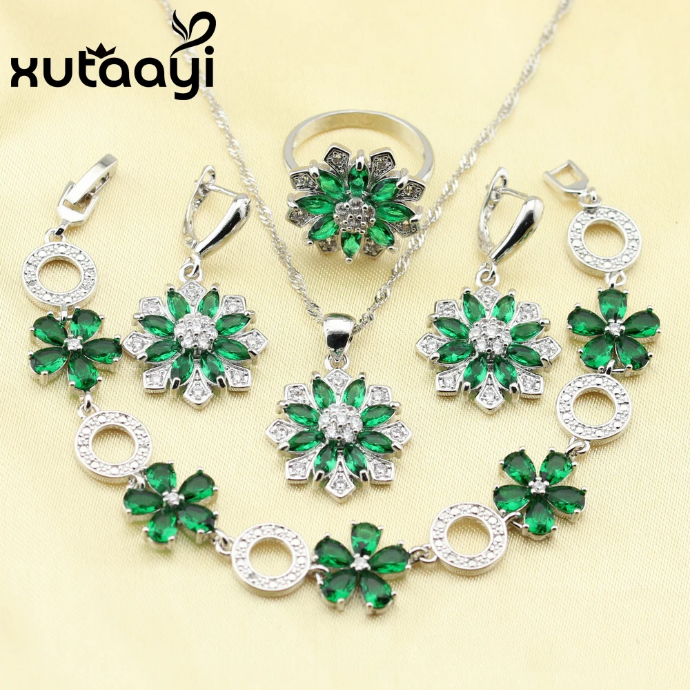 Набор украшений из 4 предметов для женщин серебряный цвет западный стиль зеленые