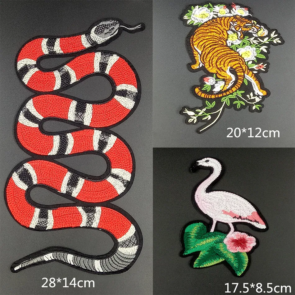 Высококачественная большая вышитая нашивка с клеем пары змеи тигра фламинго