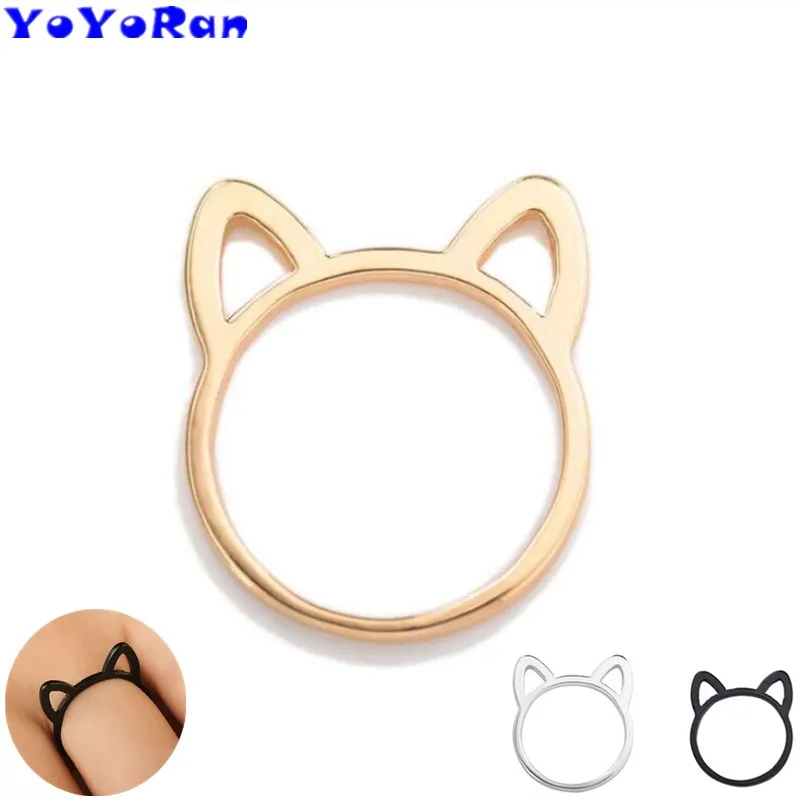 1 шт полые кошачьи уши палец кольцо для женщин 10 # металлические золотые