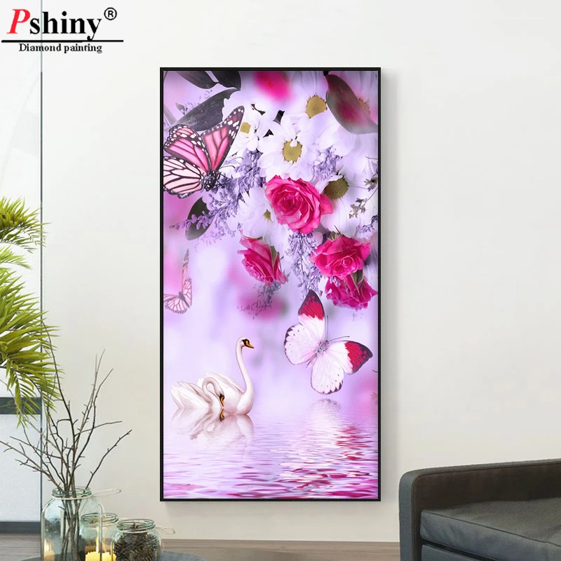 Pshiny 5d DIY алмазная живопись с рисунком из роз и бабочек цветочным узором для