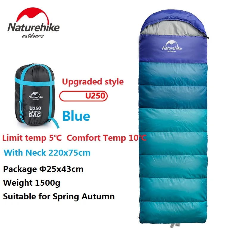 Naturehike спальный мешок для путешествий на весну, осень, зиму, теплый, портативный, для кемпинга, для взрослых, внутренний, полдень, спальный мешок - Цвет: U250 Blue Upgraded