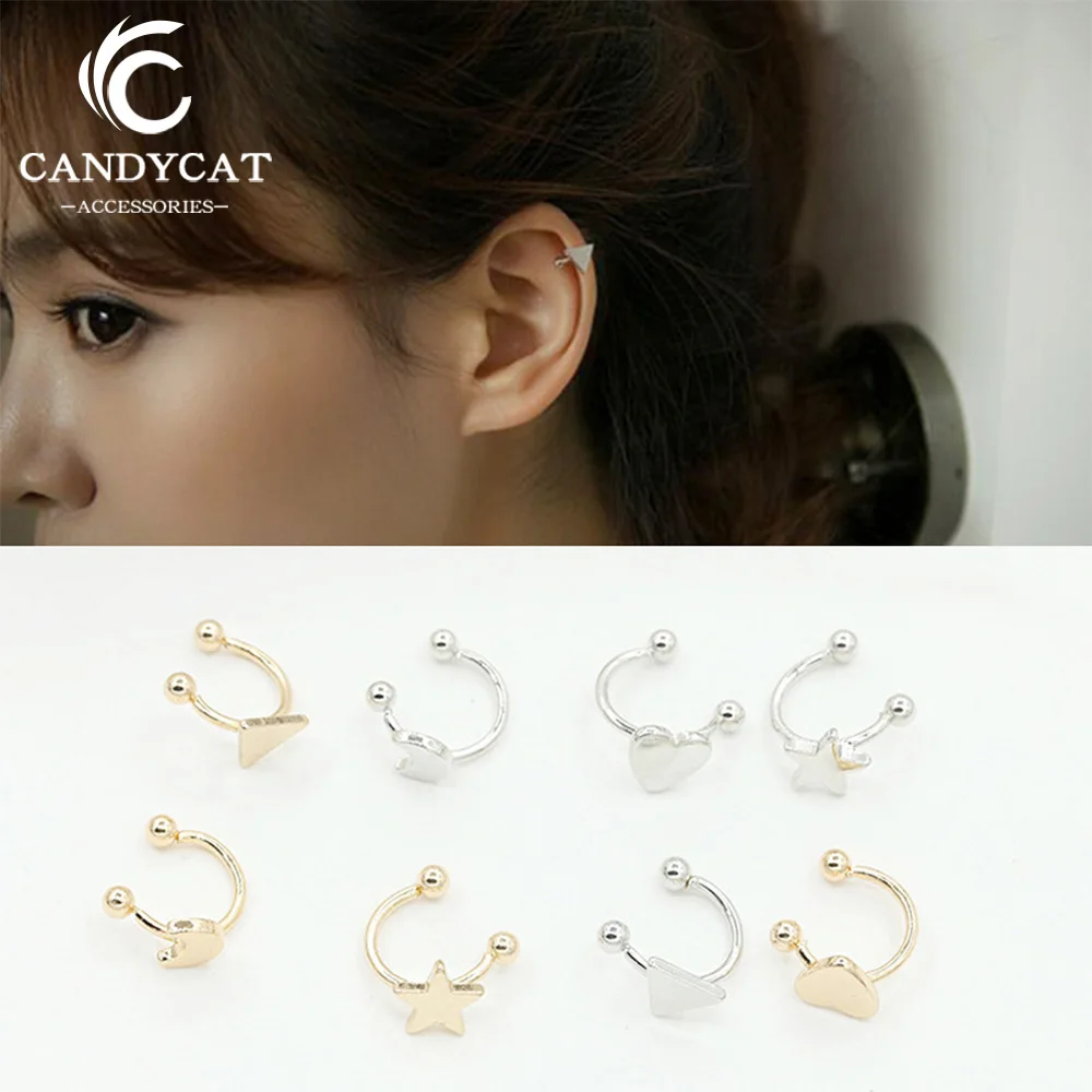 

Trendy Gold Silver Color Clip Earrings Women Simple Star Moon Heart No Pierced Ear Cuff Earring Fashion Jewelry Gifts Wholesale
