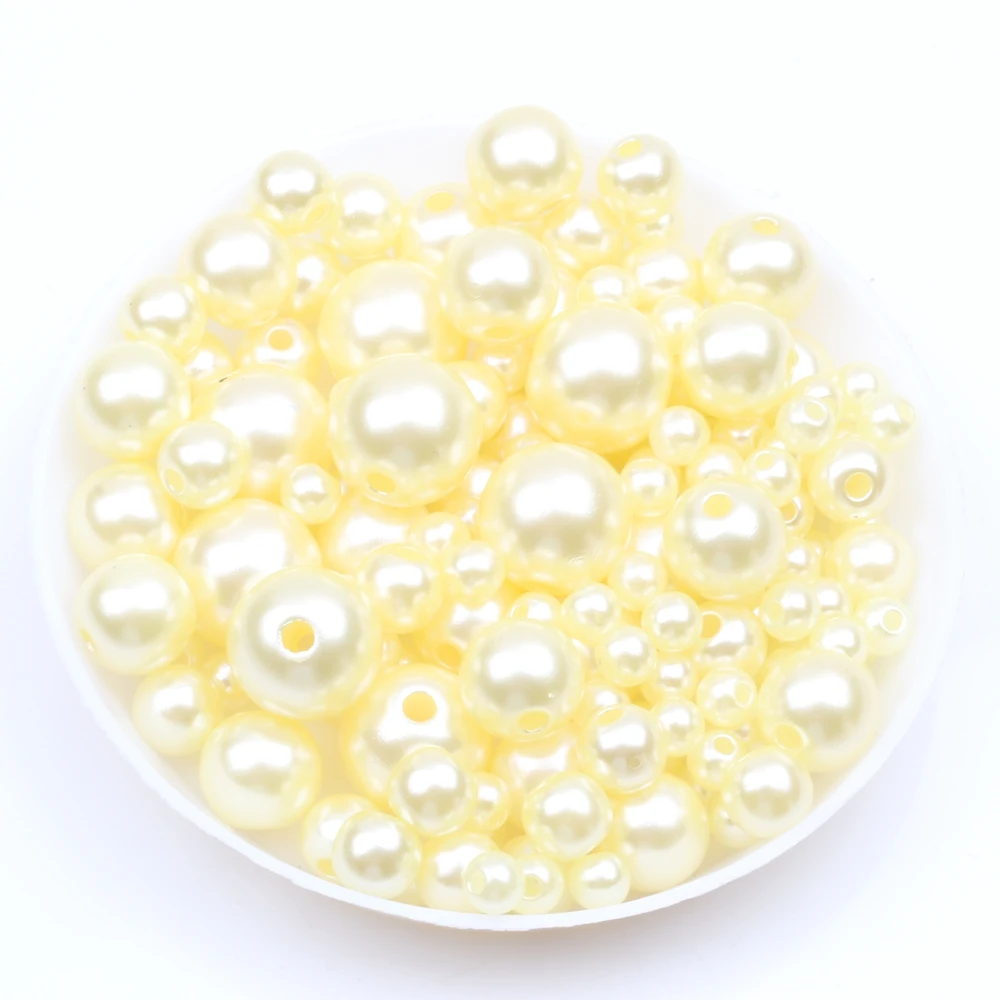 LIGHT YELLOW 4, 6, 8, 10 мм и разные размеры, разноцветные Круглые бусины с имитацией жемчуга, свободные бусины DIY, ожерелье, браслет, серьги, аксессуары - Цвет: LIGHT YELLOW