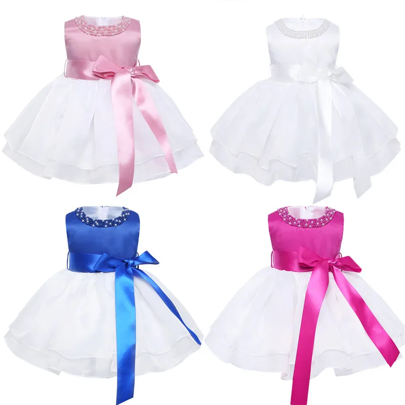 Платье с цветочным узором для девочек платье маленьких Одежда жемчужинами на