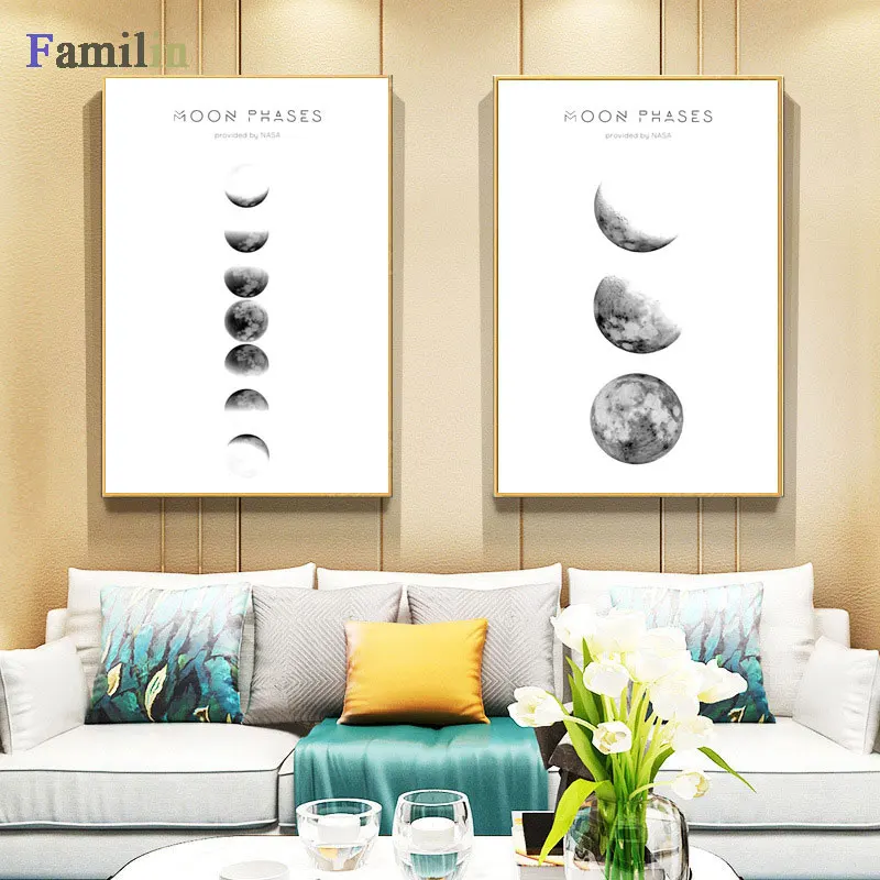 Картина на холсте Черно белая луна Настенная картина в скандинавском стиле