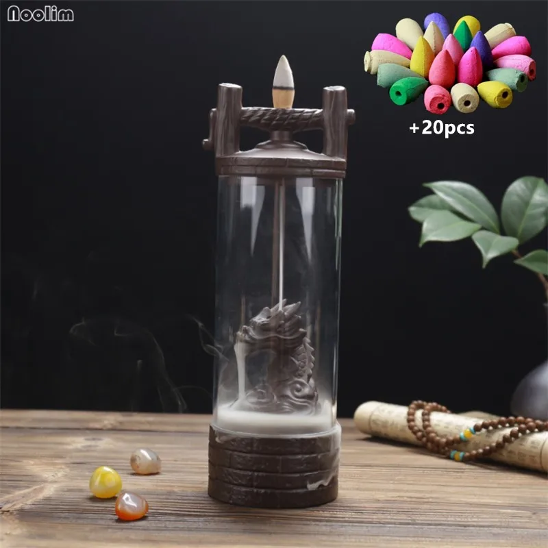 With 20pcs mixed-B Дракон курильница для благовоний горелка с акриловым покрытием Чайный домик украшения Керамические бергамота лотоса Курильница+ 20 шт пирамидки благовоний - Цвет: With 20pcs mixed-B