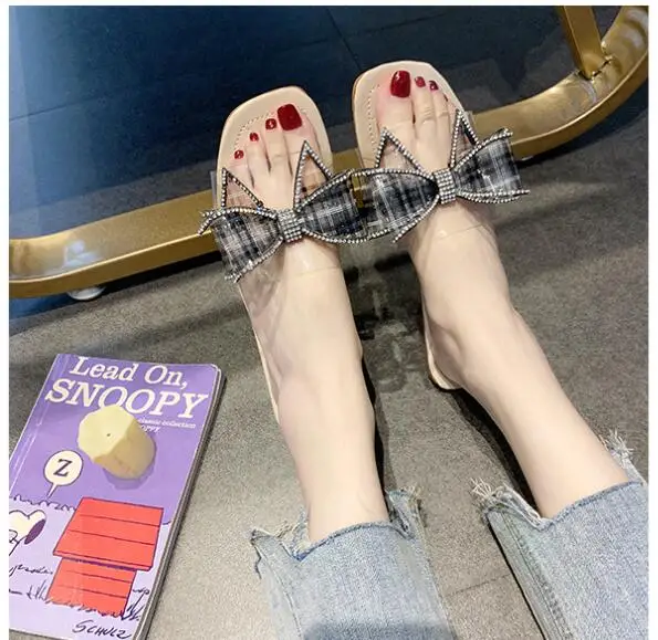 Женские босоножки без задника удобные летние домашние шлепанцы с бантиком