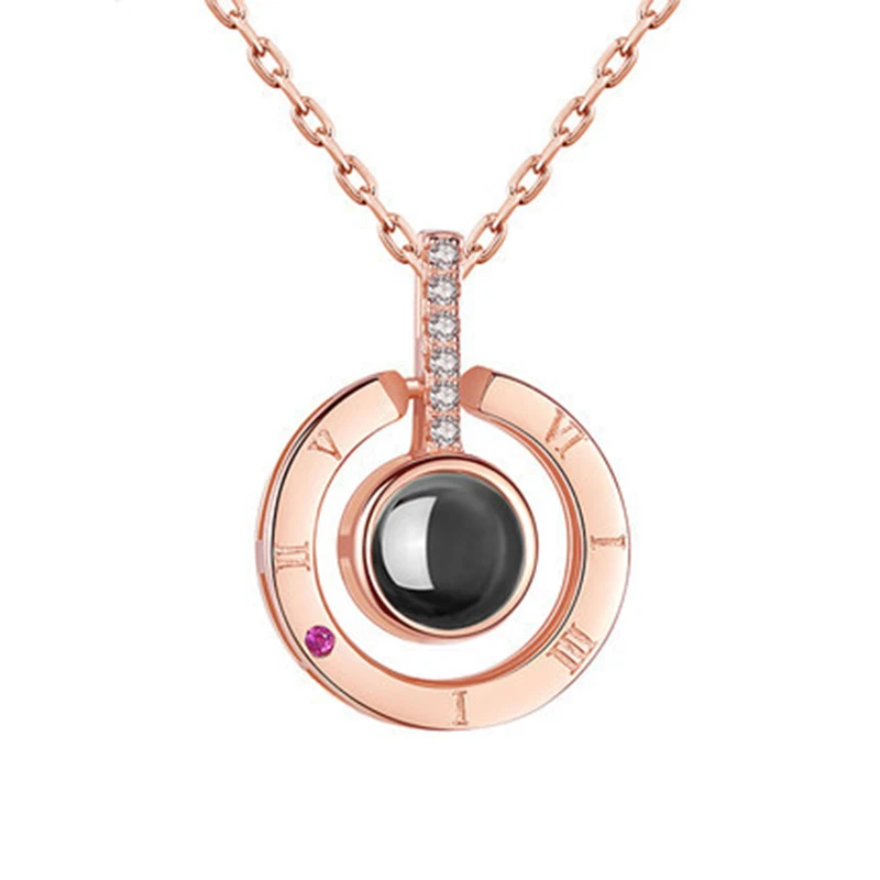 Rose Gold Очаровательное розовое золото серебро 100 языков I love you Проецирование кулон ожерелье для женщин Романтический памяти свадебное ожерелье подарок - Окраска металла: Rose Gold