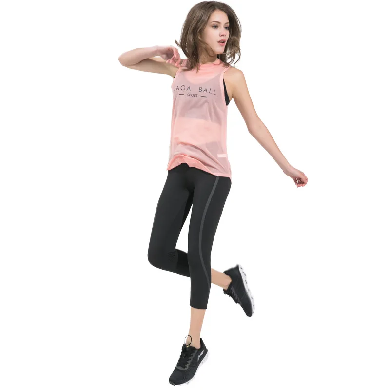 Женская майка для йоги Спортивная без рукавов Облегающая занятий фитнесом