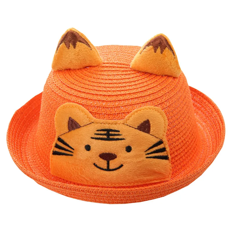 orange tiger Детские шляпы, летние Панамы для девочек, милые соломенные кепки с рисунком котенка для мальчиков, детские шляпы в стиле хип-хоп с изображением милого медведя для девочек - Цвет: orange tiger