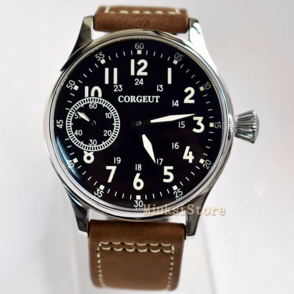 Corgeut Fashion Classic 44mm Black Dial Luminous Sea gull hand-winding 6497 Movement Mens Mechanical Waterproof  Watch 2446