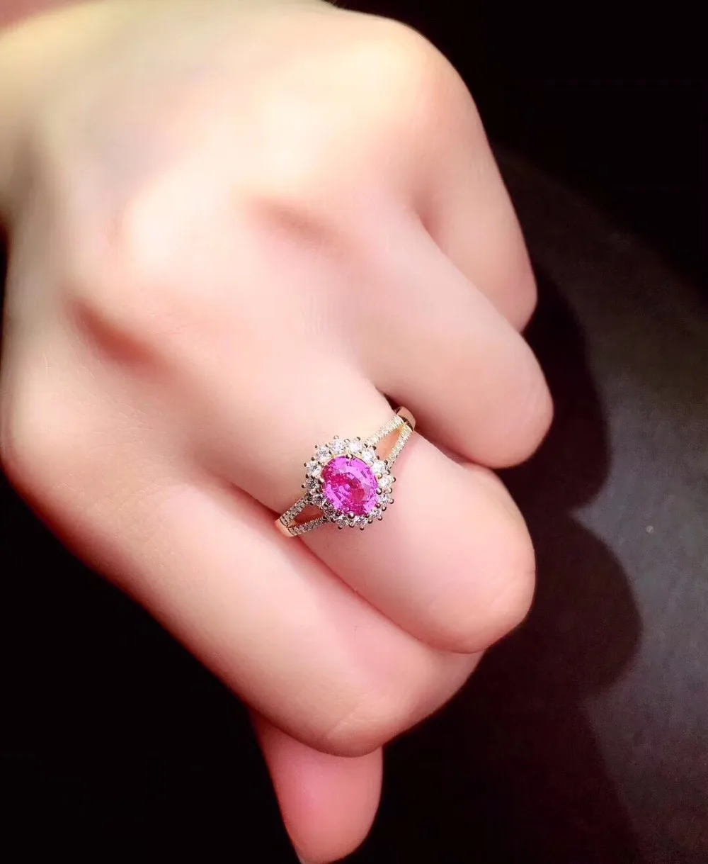 Настоящее чистое 18 К Золотое ювелирное изделие натуральный разогрев 1.13ct розовый падпарадша драгоценные камни-сапфиры сапфировые Бриллианты Женские кольца