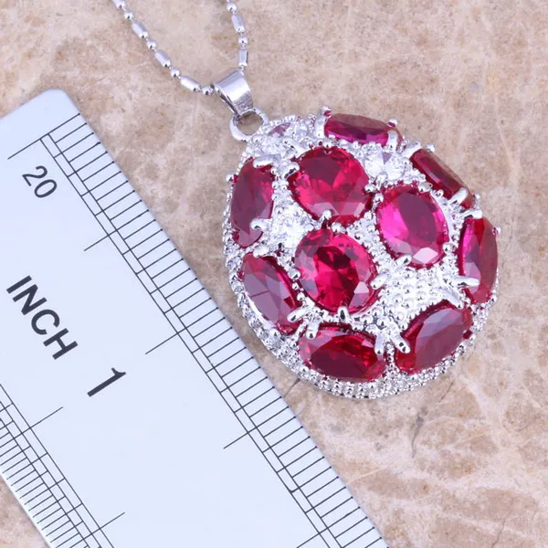 Excellent Red Cubic Zirconia Silver Plated Jewelry Sets Earrings Pendant Ring Size 5 / 6 7 8 9 10 S0241 | Украшения и аксессуары