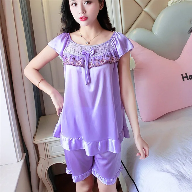 2019 летняя Женская Удобная Милая Пижама однотонный пижамный комплект с принтом