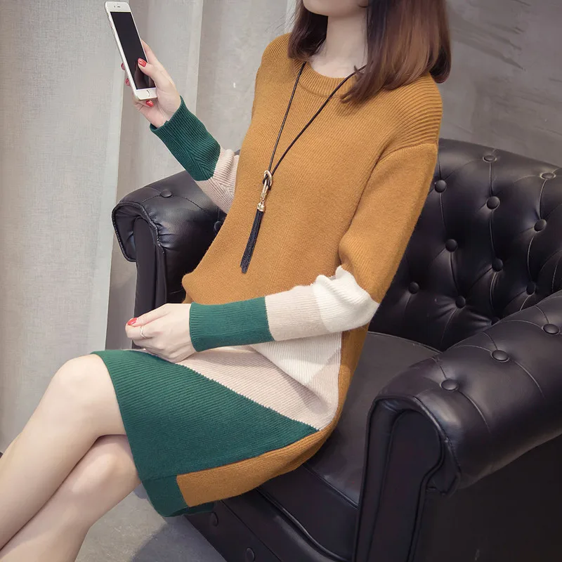 Women Fashion Thick Sweater Dresses Plus Size 4XL Casual Sexy Knitted Cotton Autumn Long Sleeve Pullovers Dress Vestidos L117 | Женская