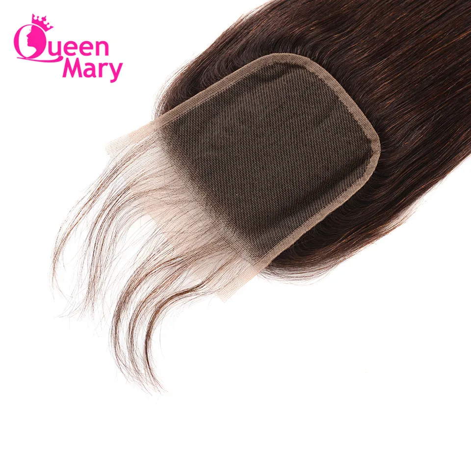 Brazilian Straight Hair Bundles With Closure #2 Dark Brown Human 3 Queen Mary Non Remy Extension | Шиньоны и парики