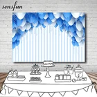 Виниловый тканевый фон для фотосъемки новорожденных с изображением синих воздушных шаров на свадьбу День рождения