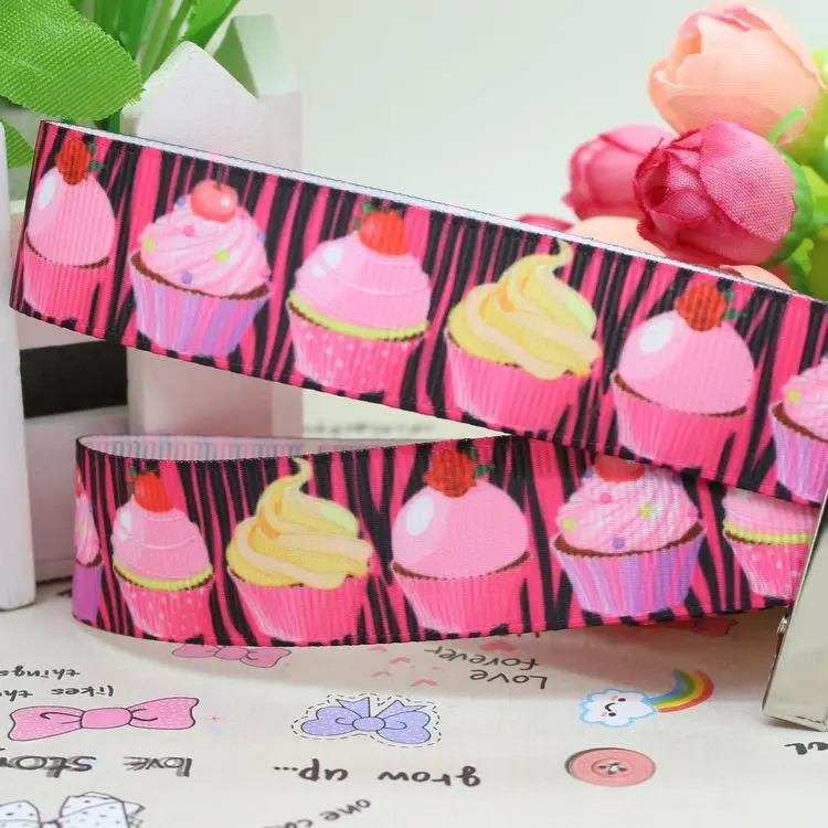 7/8'' Free shipping CupCake printed grosgrain ribbon hair bow diy party decoration wholesale OEM 22mm B38 | Дом и сад