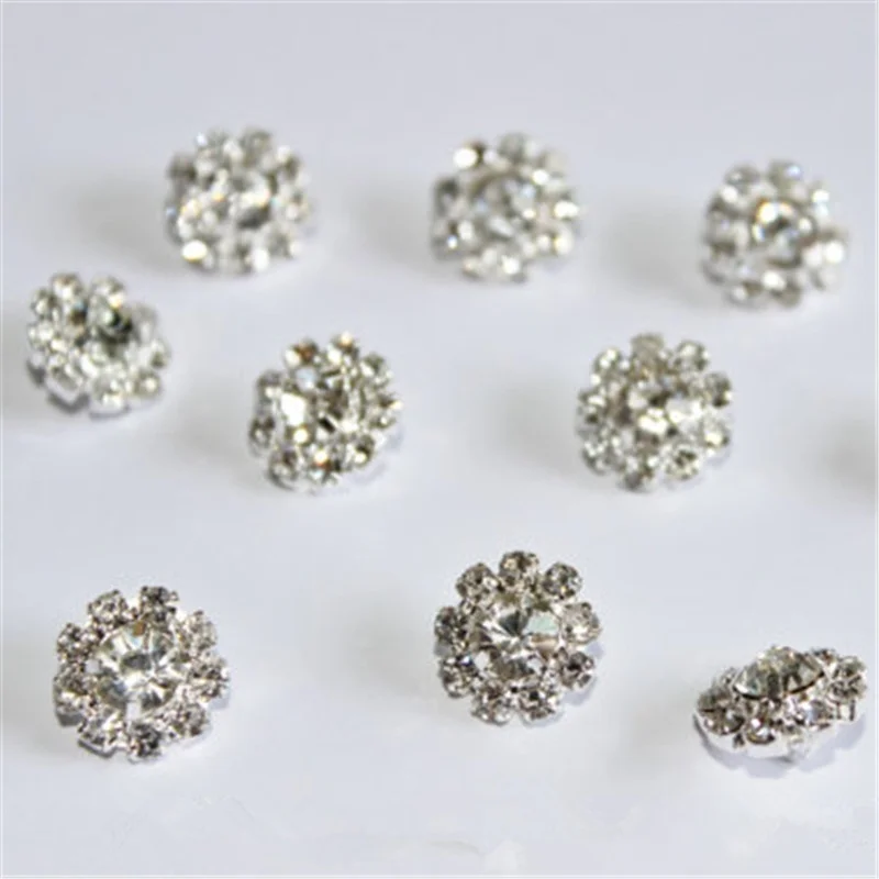 10PCS Crystal Clear Rhinestone Button Fit For Sew On Flower Center 12MM Flat Back Silver Color Jewelry Diy Hair Accessory |