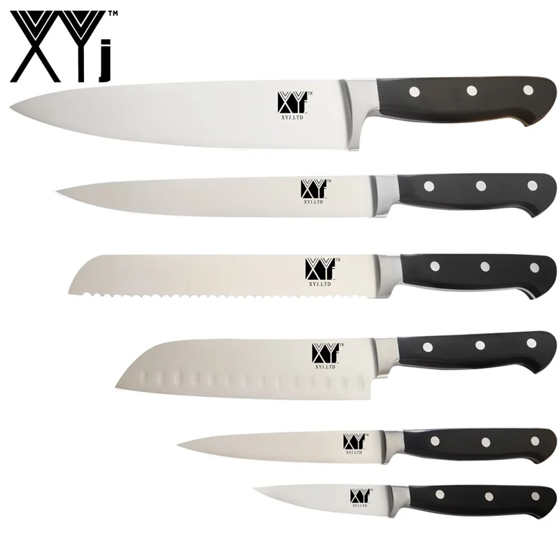XYj кухонные ножи из нержавеющей стали, нож для очистки овощей, Santoku, шеф-повара, ножи из нержавеющей стали для нарезки хлеба, мясорубка, кухонные инструменты - Цвет: 6 Pcs Set