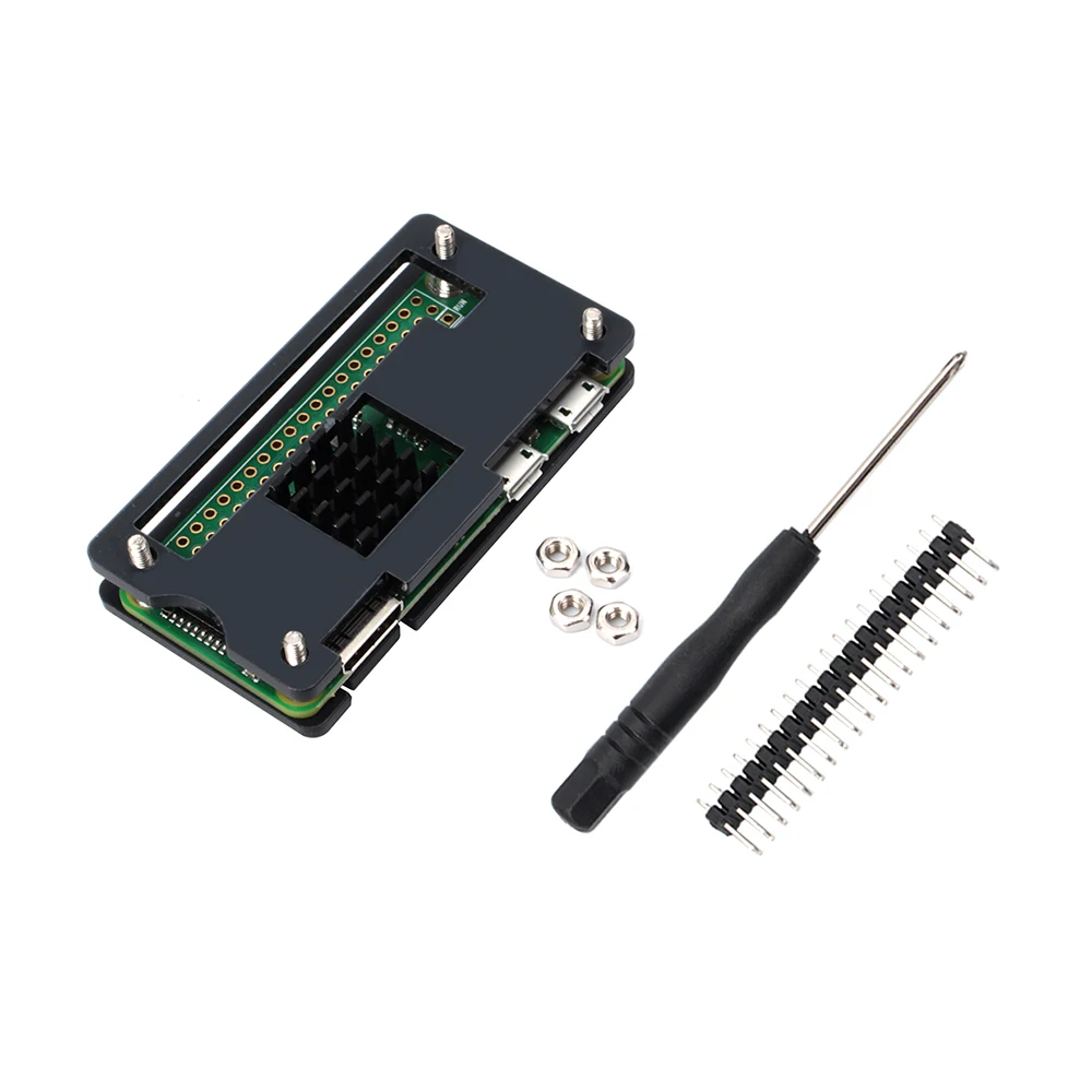 Raspberry Pi Zero W 4 в 1 комплект черный акриловый корпус+ радиатор+ отвертка+ разъем GPIO для Raspberry Pi Zero V1.3