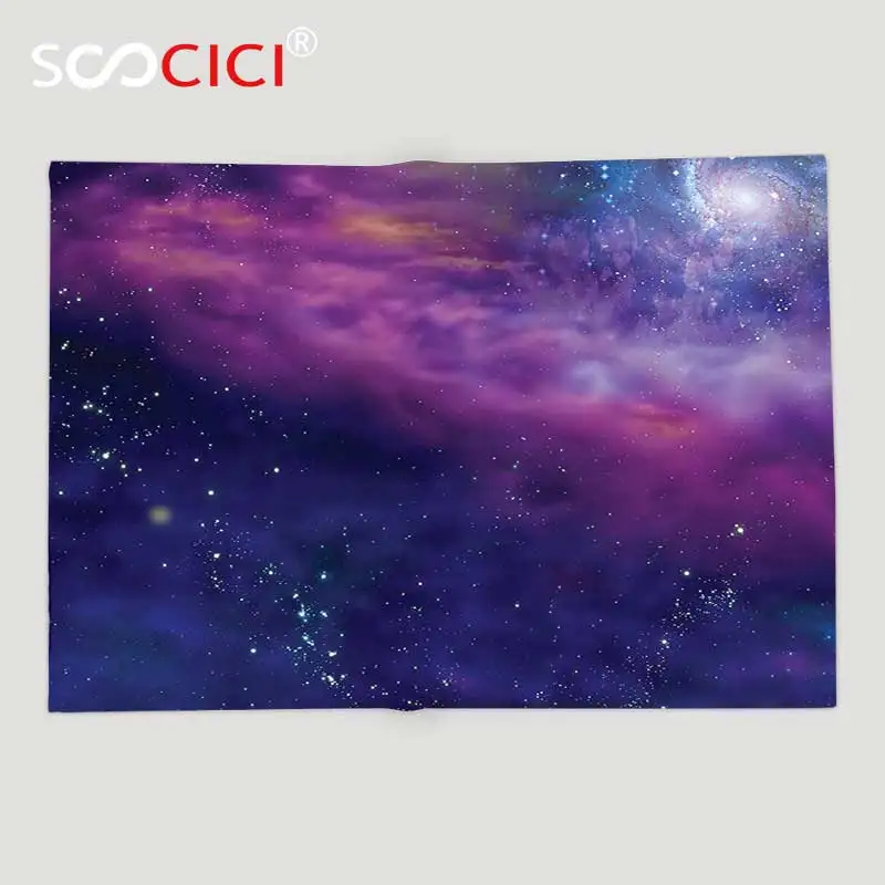 

Custom Soft Fleece Throw Blanket Outer Space Decor Spiritual Dim Star Clusters Milky Circle Back with Solar System Elements