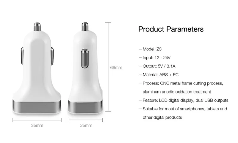 Robotsky Dual USB Автомобильное зарядное устройство, зарядное устройство для мобильного телефона, светодиодный адаптер с цифровым дисплеем для iPhone samsung 3.1A, быстрое автомобильное зарядное устройство