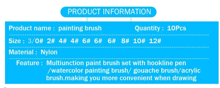 10pcs/set DIY Kids Watercolor Gouache Paint Brushes Round Pointed Tip Nylon Wooden Hair Oil Painting Brush Pen Set Art Supplies