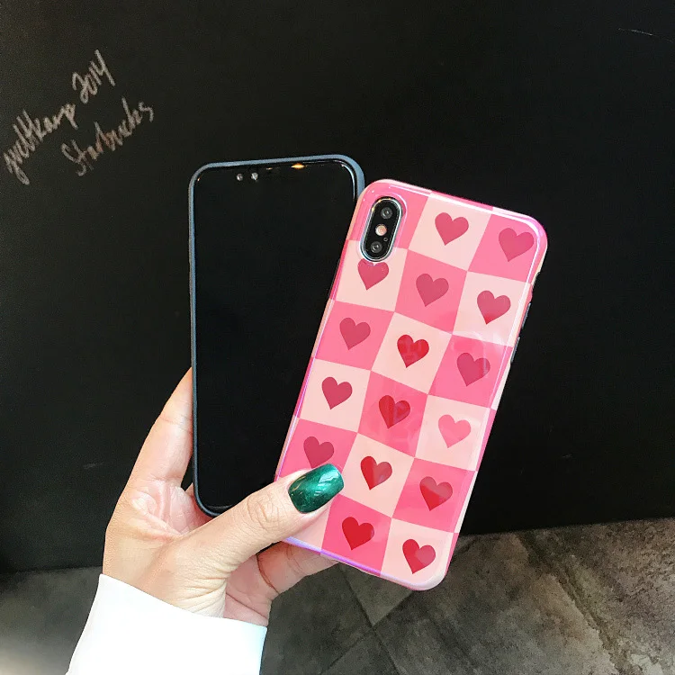Cute Pink Heart Pattern IMD Soft TPU Phone Cover Back Case for Apple iPhone XR XS Max X 8 7 Plus 6 6S | Мобильные телефоны и