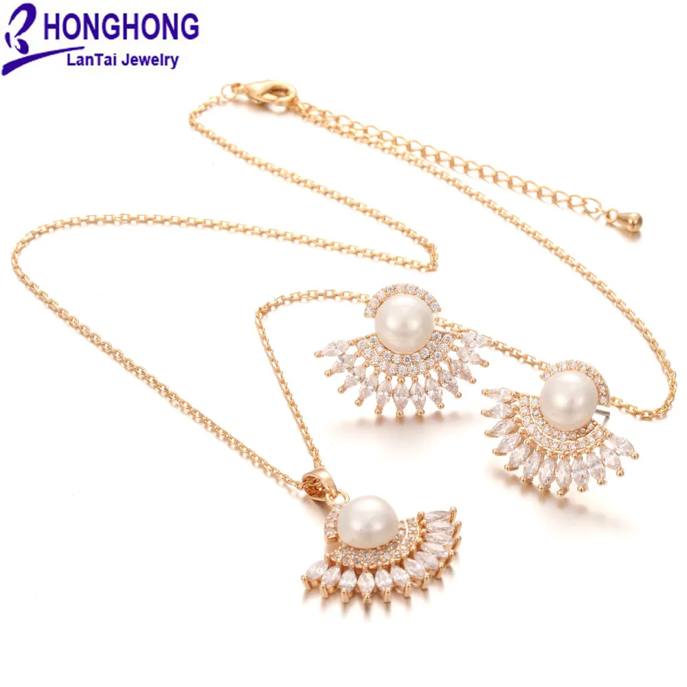 HONGHONG высокое качество веерообразные жемчужные серьги ожерелье наборы 2018 модные