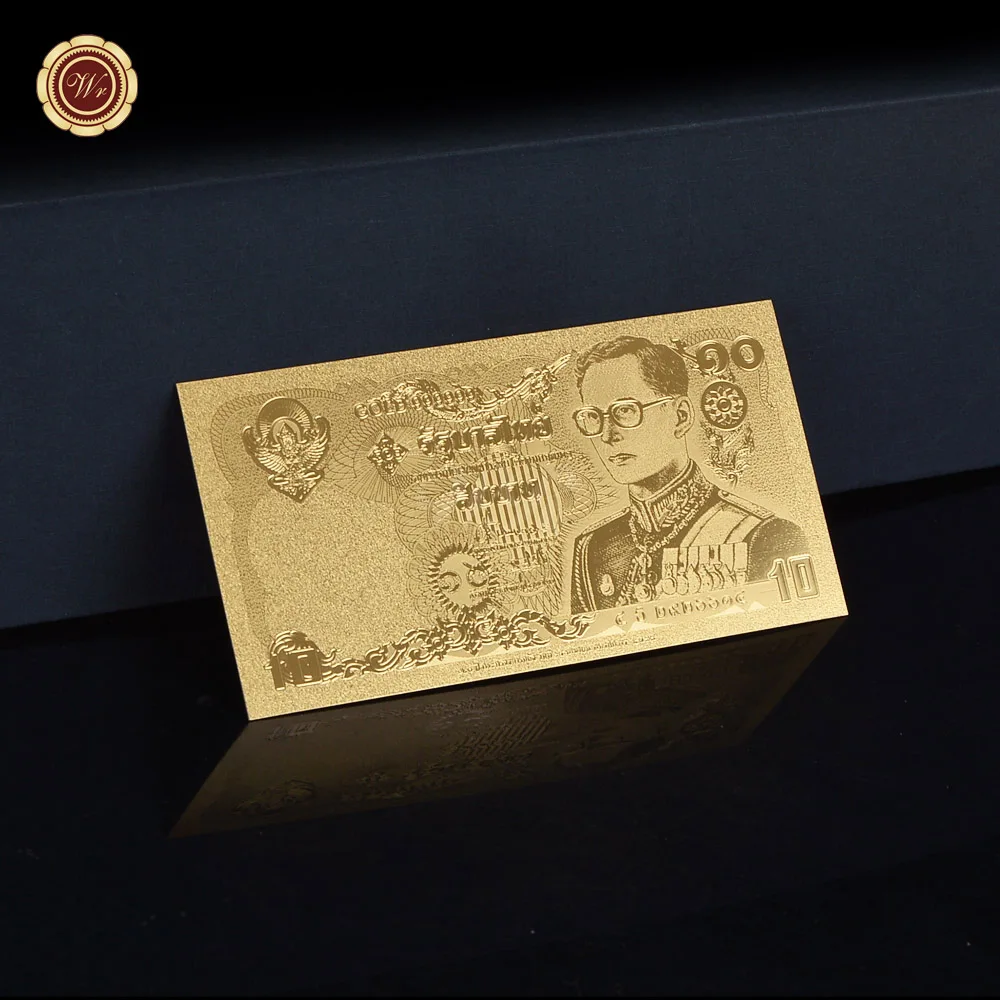 Коллекционная Золотая банкнота Таиланд 10 батов металлическая чистая