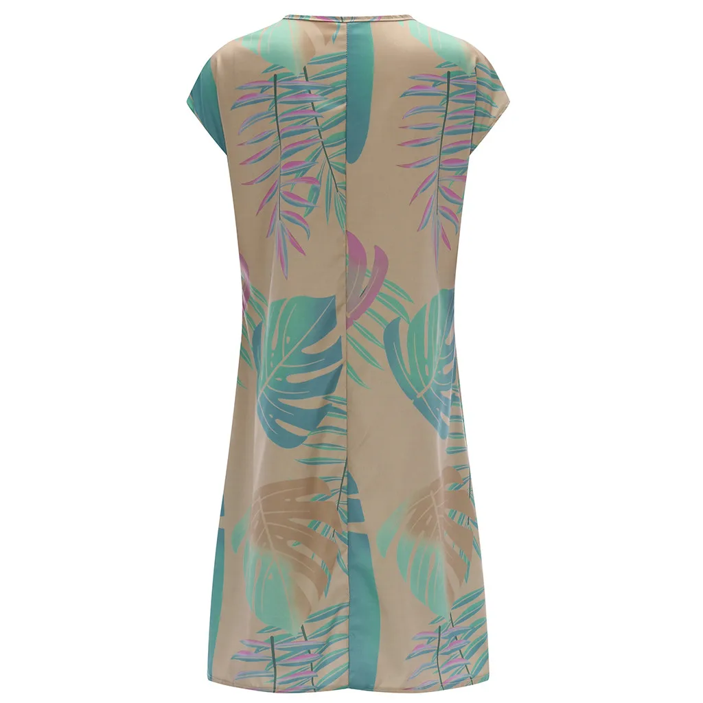 Dress Vestidos Dress Women Sukienki Vestido Short Sleeve V Neck Casual Pocket Printed Tunic Dress Knee Holiday 5xDress платье Z4