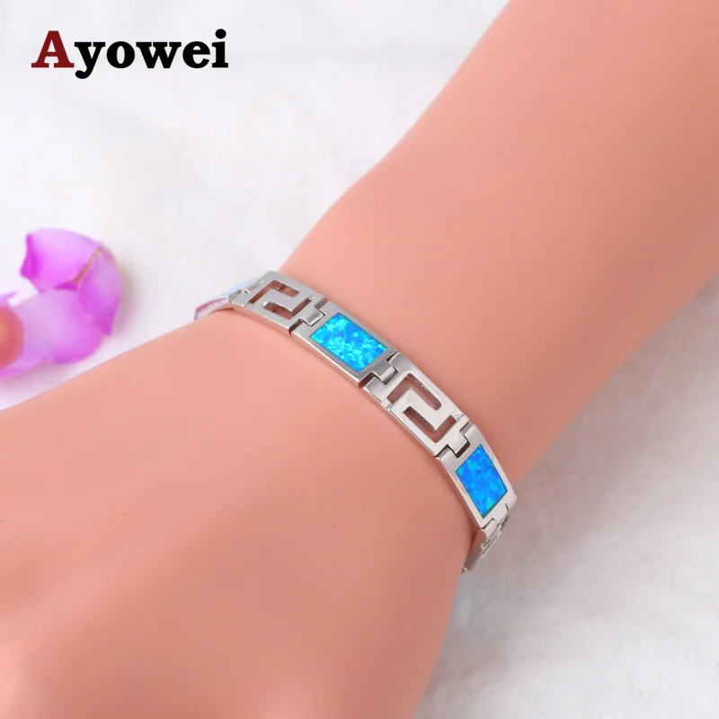 

Женские браслеты с подвесками, с голубым огненным опалом, серебряные штампованные ювелирные изделия OB062A