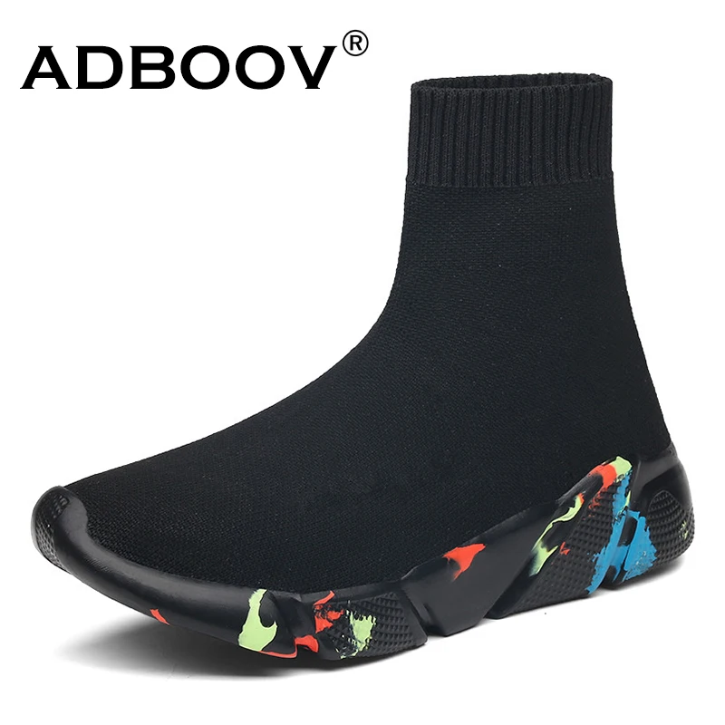 ADBOOV/высокие кроссовки для мужчин и женщин; дышащая обувь для папы с вязаным носком; женские ботинки с носком; Цвет Черный; sapato feminino