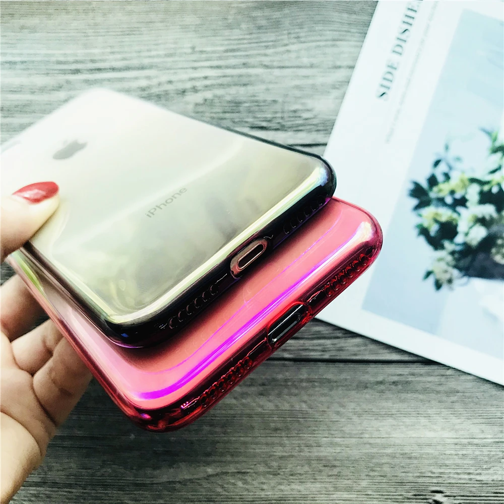 Colorful Blu-ray Gradient Phone Case For IPhone 6 6s Plus Transparent Ultra Thin Soft TPU Back Cover Capa Conque |