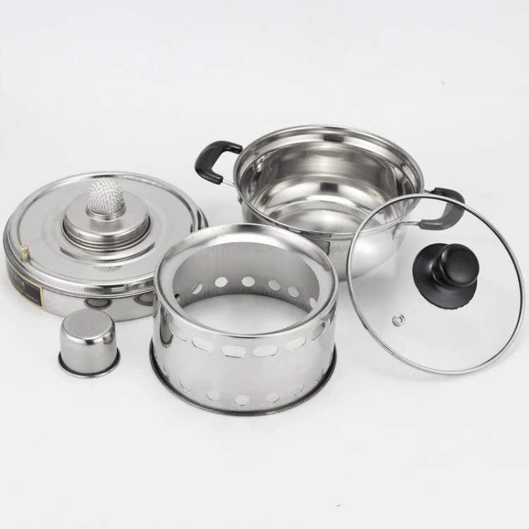 

Stainless Pot Thick Stainless Alcohol Stove Portable Outdoor Single Small Fire Boilers Windproof Liquid Pot Kitchen Tools