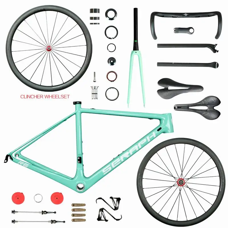 green color clincher Велосипед карбоновая рама дизайн T1000 супер светильник карбоновая рама R6. Высокое качество колеса. Полный велосипед и карбоновая колесная пара - Цвет: green color clincher