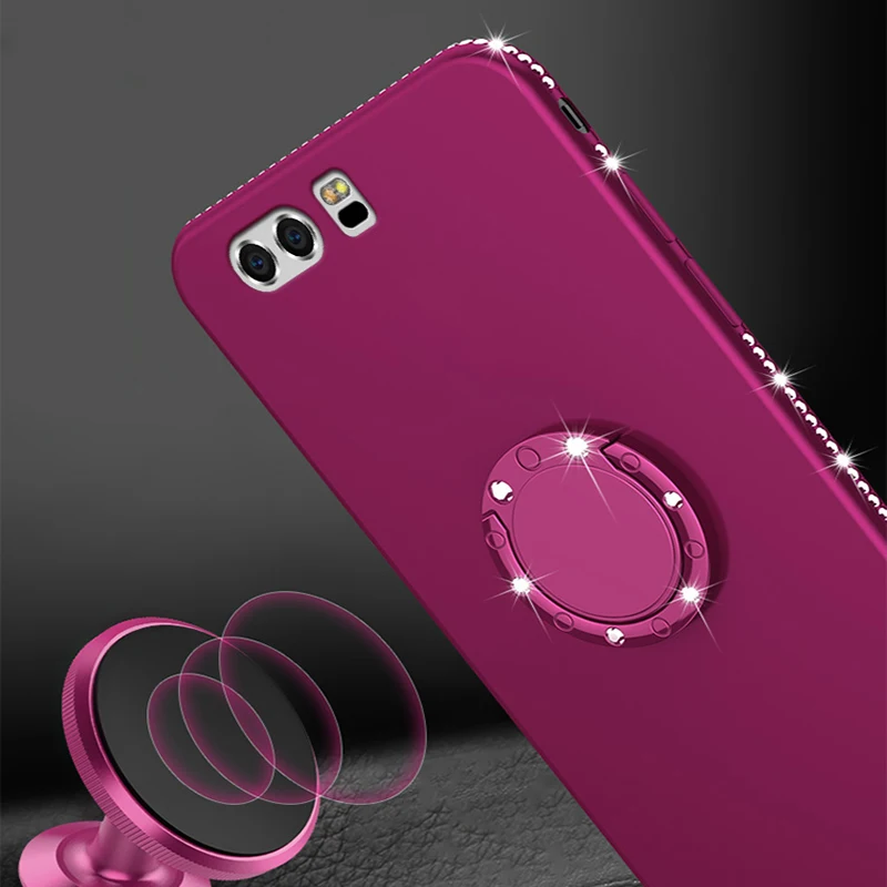 Luxury Diamond Silicone Ring Case For Huawei P10 Lite Plus P10Plus P10Lite Shell Cases 360 Magnetic Stand Cover Funda |