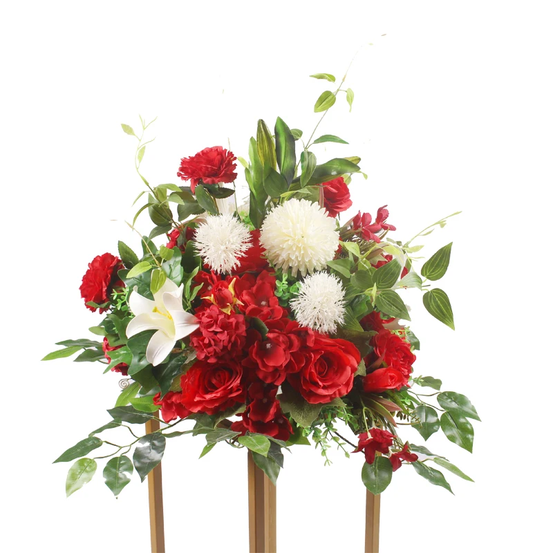 red 40 см, свадебные, дорожные, свинцовые цветы, шар, духи, лилия, искусственные цветы, шелковые, для свадебной сцены, макет, окно, Т-станция, вечерние украшения - Цвет: red