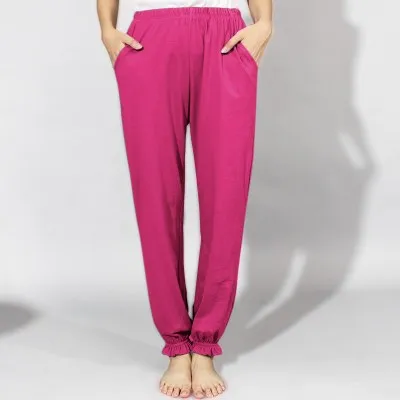 rose pink UNIKIWI. женские хлопковые длинные штаны с завязками на лодыжке, пижамные брюки, женские Пижамные брюки Лолиты с завязками на краях дома. Lounge - Цвет: rose pink
