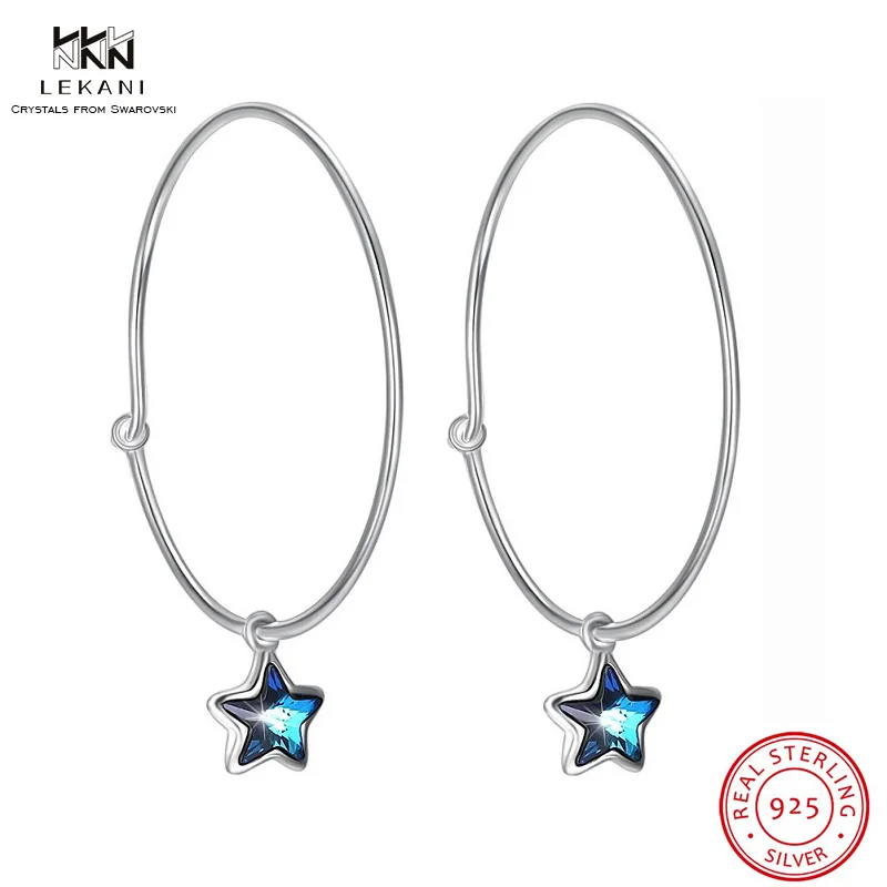 Женские серьги подвески LEKANI большие круглые с кристаллами Swarovski ювелирное