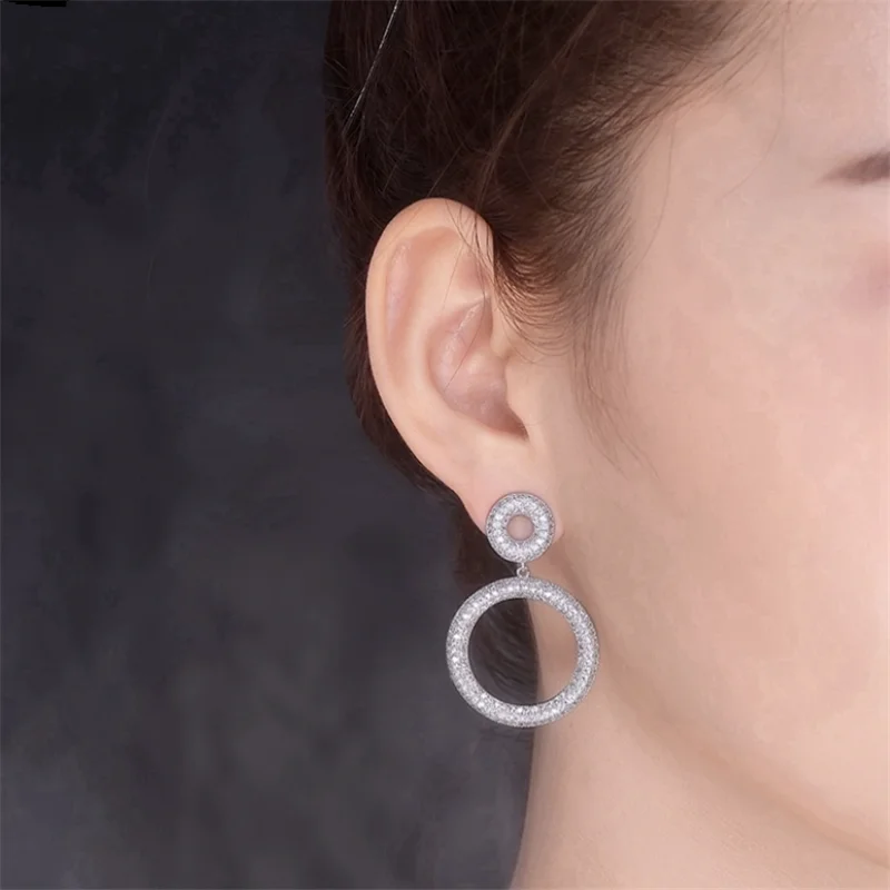 Роскошные круглые микро кубические циркониевые серьги для женщин свадебные