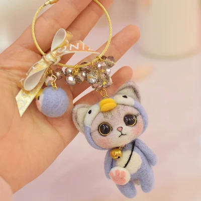 penguin key chains Шерсть Войлок кошка кристалл Ключ Пряжка автомобиль повесить свитер цепь ручной работы DIY шерсть валяния материал мешок подарок - Цвет: penguin key chains